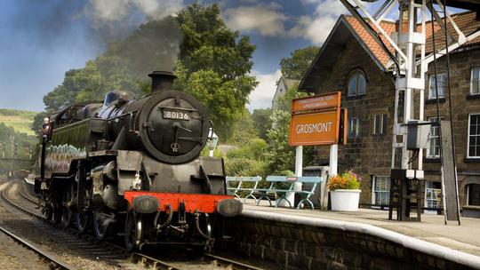 Grosmont NYMR steam train coming into station Credit Ebor Images 45609654